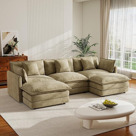 Modular Sectional Sofa 111.5 U Shaped Sectional Couch 5 Seater Comfy Cloud with Movable Ottoman for Living RoomBeige