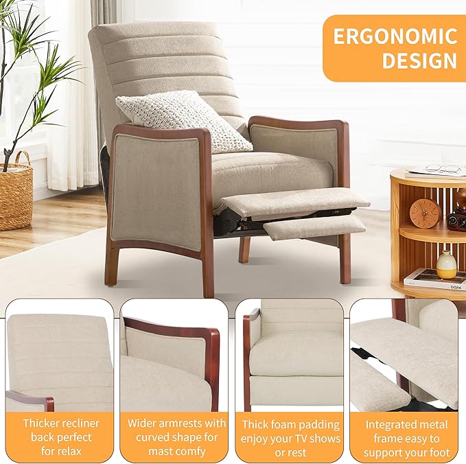 Push Back Recliner Chair Upholstered Accent Chair Recliners with Thick Seat Cushion and Backrest Small Recliners for Small Spaces Living Room Home Theater