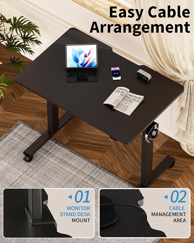 Okin Electric Standing Desk 40 x 24 Inches Whole Piece Height Adjustable Desk Black Sit to Stand Desks Computer Workstation with Wheels for Home Office