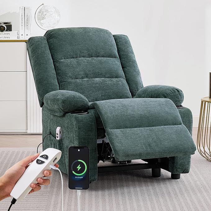 Power Recliner Chair with Cup Holders Electric Recliner Chair for Adults Living Room Reclining Chair Home Theater Seating Lounge Chair (2 Green)