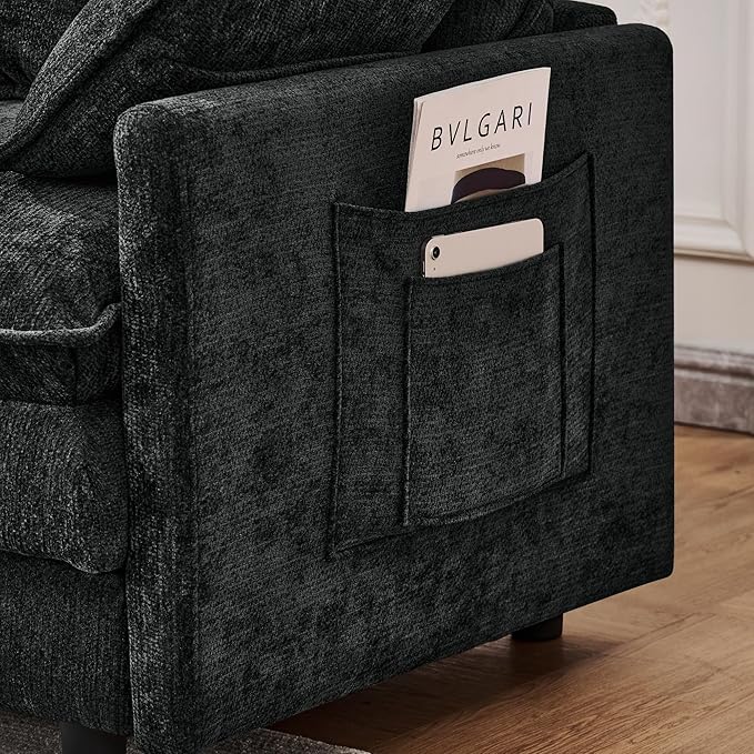 KEIKI 101.9 Modular Sectional Sofa with Movable Ottoman 3 Seat Modern Sofa Set L-Shape Sectional Couches for Living Room Apartment Black