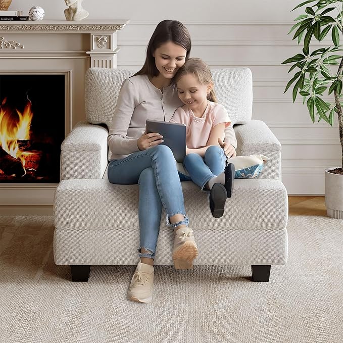 Oversized Accent Chair with Storage ArmrestComfy Living Room Chairs with 7.8'' CushionUpholstered Mid-Century ArmchairReading Accent Chairs for Bedroom Living RoomSingle Sofa Chair