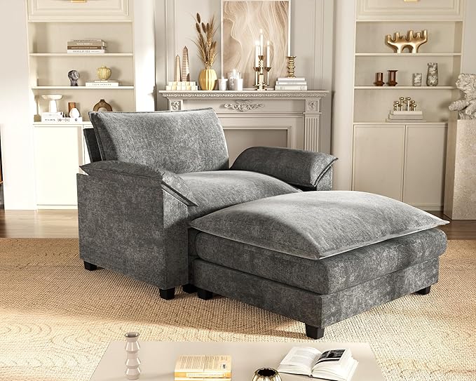 Homall 40 Modular Sectional Sofa Single Sofa Couch with Reversible Ottoman DIY Combination Chenille Deep 1-Seat Cloud Couch for Living Room Apartment (Light Grey Single Sofa Chair)