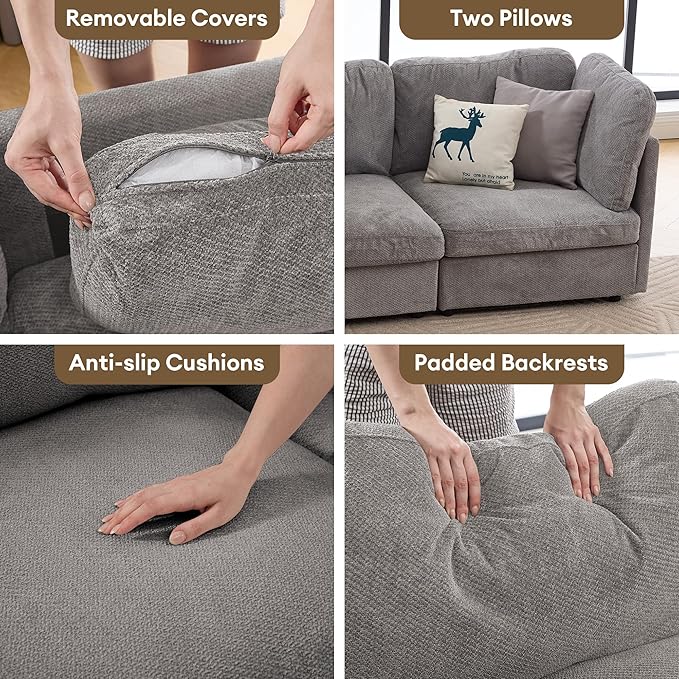Modern Loveseat Sofa 68.5 inches Living Room Couch Light Gray Chenille Fabric 350 lbs Weight Capacity