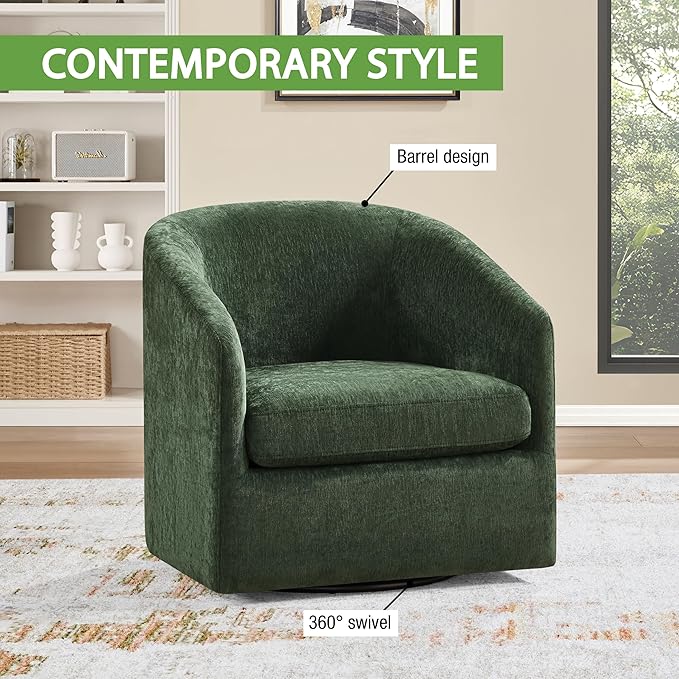 OSP Home Furnishings Parker Upholstered Swivel Tub Accent Chair Green Fabric
