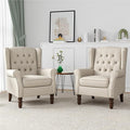 High Back Accent Chairs Set of 2 High Wingback Chair for Living Room Button-Tufted Upholstered Fabric Armchair with Solid Wood Legs Comfy Single Sofa Reading Chair for Bedroom Beige