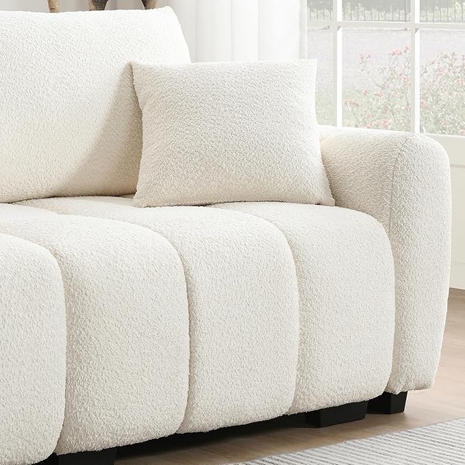 110 Modular Sectional Sofa with Pull-line Design Boucle Fabric L-Shape Upholstered Couch with Extra-Large Seat and Movable Ottoman Free Combination Sturdy Metal &amp Wood Frame (Cream-04)