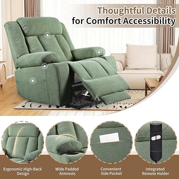 Oversize Power Lift Recliner Chair for Big and Tall with Extended Footrest Large Electric Lift Chairs 400lbs Capacity Remote Control Cup Holders &amp Side Pockets