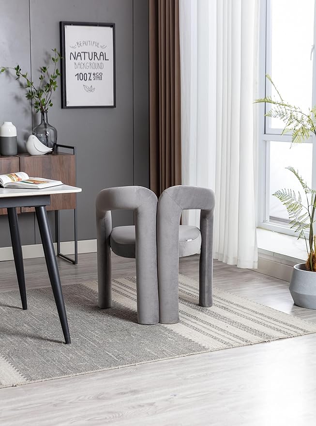 Set of 2 Contemporary Velvet Fabric Upholstered Accent/Dining Chairs Barrel Side Chairs for Kitchen and Living Room (Gray Velvet)