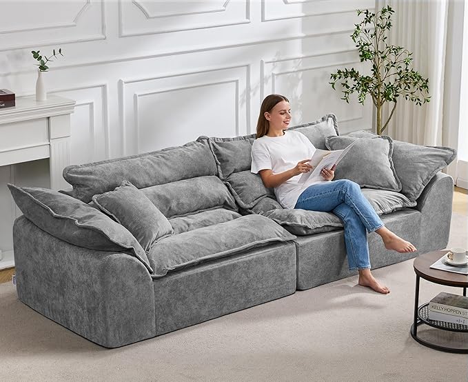 Hobestluk 104 Sectional Sofa Couches 3 Seater Modular Sofa Boneless Couch Cloud Couch with Removable Cushion Modular Sectional Couches for Living Room(Grey)
