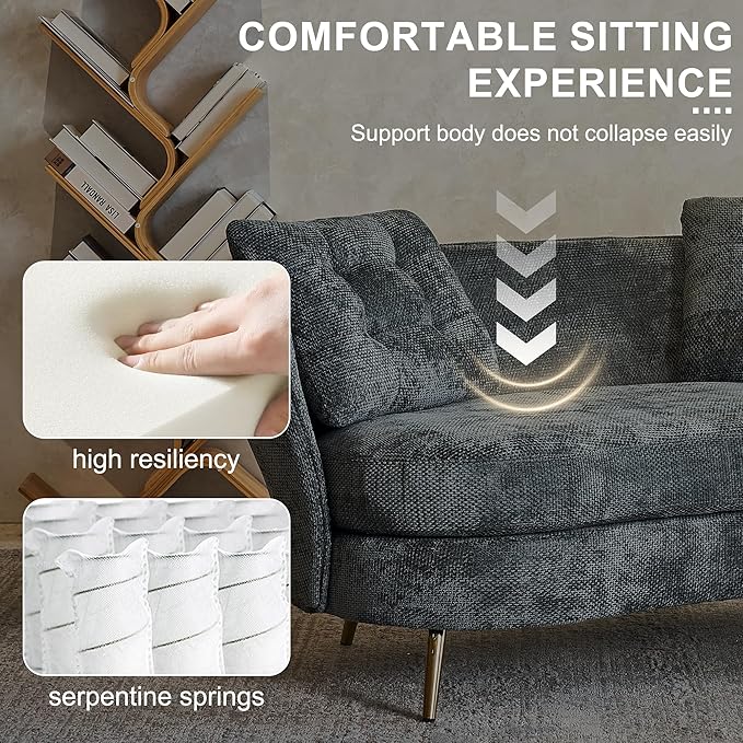 Modern Tufted Velvet LoveseatFuton Club Two Seater SofaCompact Living Room StudioOfficeDormitoryBreathable Spring Small Sofa For Entertainment Room Suitable For Living Room ＆ Bedroom (Grey)