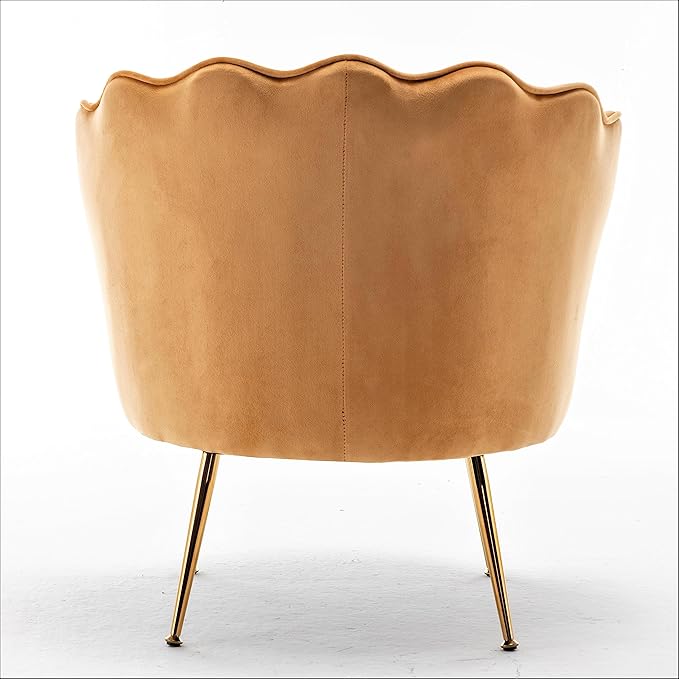 Velvet Barrel Accent Chair with Scalloped Silhouette and Gold Metal Legs Decorative Piece Suitable for Traditional Modern and Contemporary Spaces Mustard Yellow