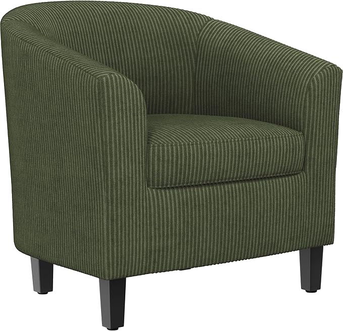 Topeakmart Corduroy Club Chair Modern Accent Chair and Cozy Barrel Chair with Sturdy Wood Legs for Living Room Bedroom Reception Room Dark Green