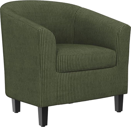 Topeakmart Corduroy Club Chair Modern Accent Chair and Cozy Barrel Chair with Sturdy Wood Legs for Living Room Bedroom Reception Room Dark Green