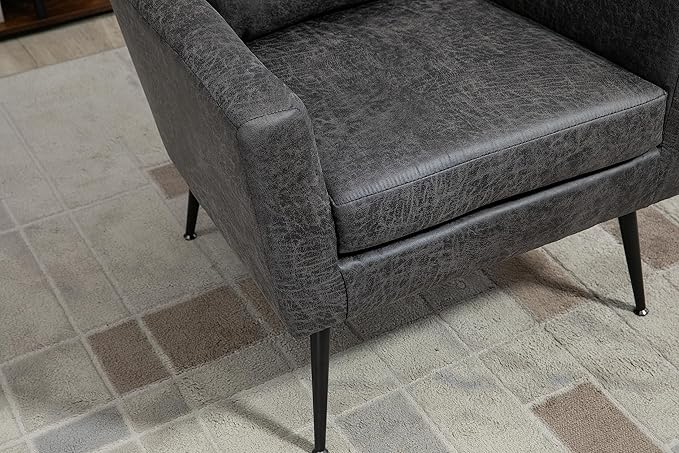 29.5W Classical Accent Chair Armchair Upholstered Reading Chair Single Sofa Leisure Club Chair with Black Metal Leg and Throw Pillow for Living Room Bedroom Dorm Room OfficeValley Gray BronzingSuede
