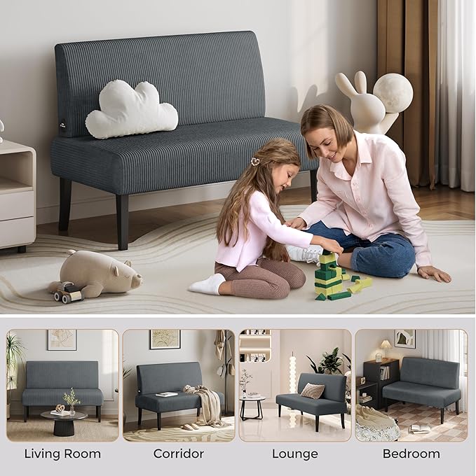 Yaheetech Small Comfy Sofa Mini Loveseat Couch 2-Seater Armless Sofa Chair Corduroy Fabric &amp Easy Assembly for Small Spaces Living RoomBedroomDormOffice Dark Grey