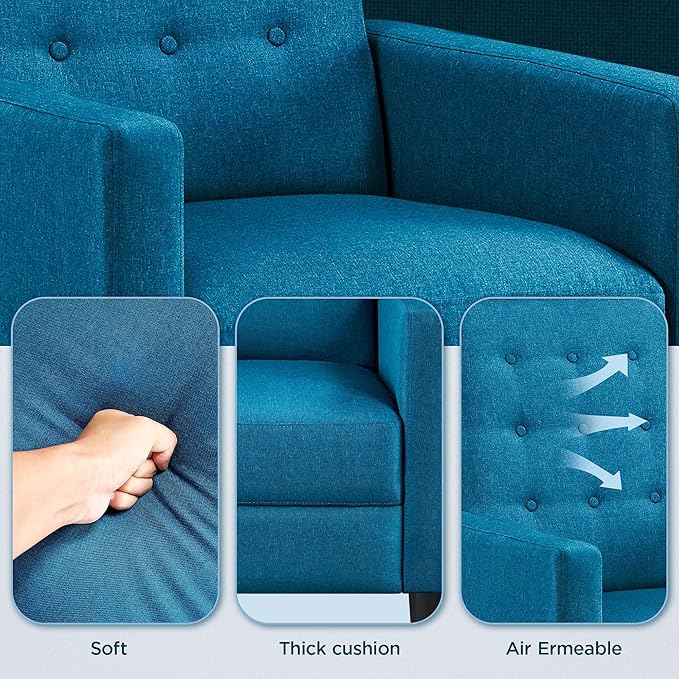 Topeakmart Mid-Century Modern Fabric Recliner Modern Tufted Reclining Single Sofa for Living Room Padded Cushion Home Theater Seat Blue