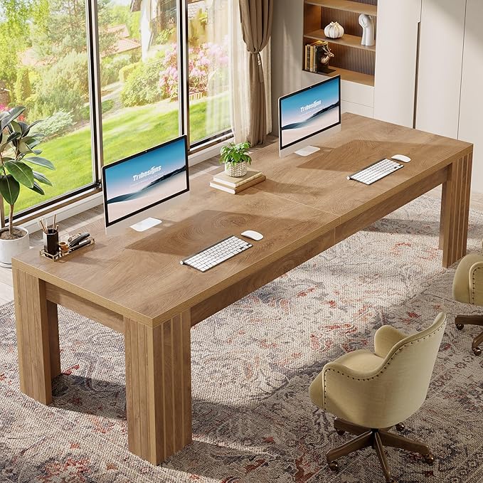 Tribesigns 78.7-Inch Extra Long Computer Desk Two Person Desk Double Gaming Table for 2 People Workstaion for Home Office Rustic Brown (Set of 2)