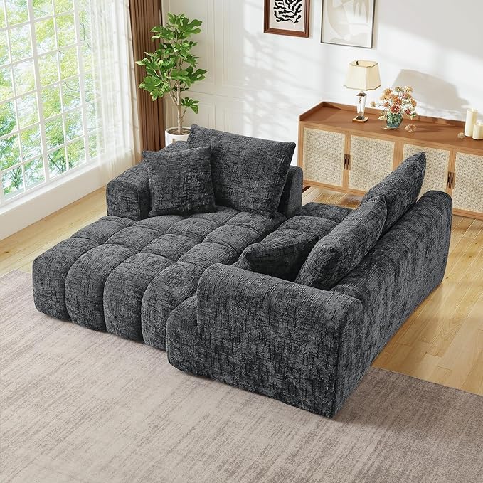 108 W Modular Sectionals SofaCloud Boneless Couch with ChaiseChenille Tufted Deep Seat L Shaped CouchModern Compression Foam Sofa for Living Room BedroomNo Assembly Required(Left FacingGrey)