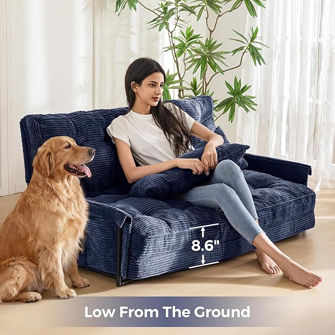 MAXYOYO Adjustable Floor Sofa Couch with 2 Pillows Multi-Functional Bean Bag Bed 5-Position Foldable Lazy Sofa Sleeper Bed with Armrest Versatile Floor Seating for Reading Navy Double