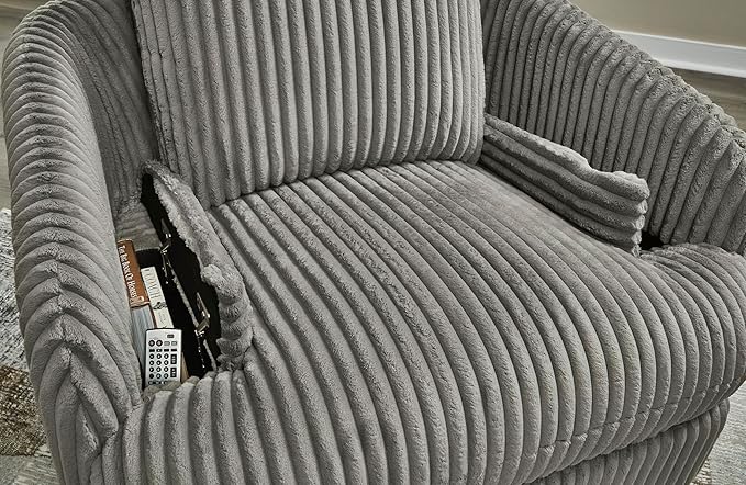 Signature Design by Ashley Tie-Breaker Casual Swivel Glider Recliner with Hidden Storage Gray