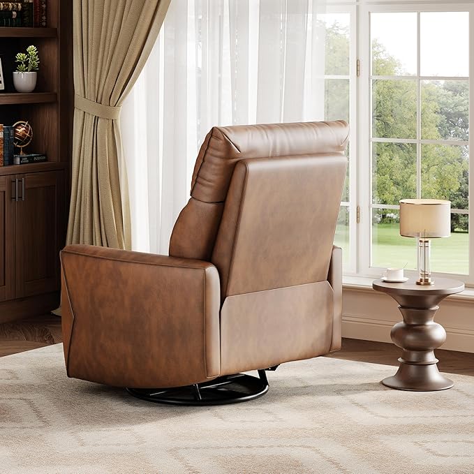 Power Recliner Chair 270° Swivel Glider with USB Charging Port Large PU Leather Seat Wide 22.4 Ergonomic High Back for Living Room Nursery (Power Walnut)
