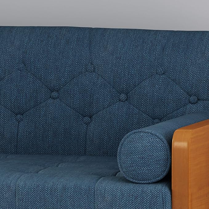 GDFStudio Mid-Century Modern Tufted Fabric Sofa Navy Blue and Dark Walnut