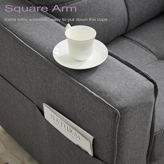 TYBOATLE Oversized Accent Chair w/Side Pockets Modern Tufted Upholstered Living Room Chair Comfy Arm Chair Linen Fabric Reading Waiting Room Chairs for Bedroom Apartment Office