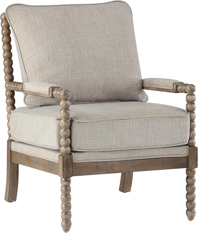 DUHOME Linen Fabric Spindle Accent Chair with Wood FrameModern Accent Chairs with Padded Spring Seat and Brushed White Base for Living Room Bedroom Farmhouse Home Office Belcony
