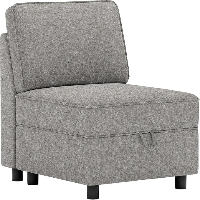 Fabric Middle Module for Modular Sofa Customizable Sectional Sofa Couch Accent Armless Chair with Storage Seat Single SeatGrey