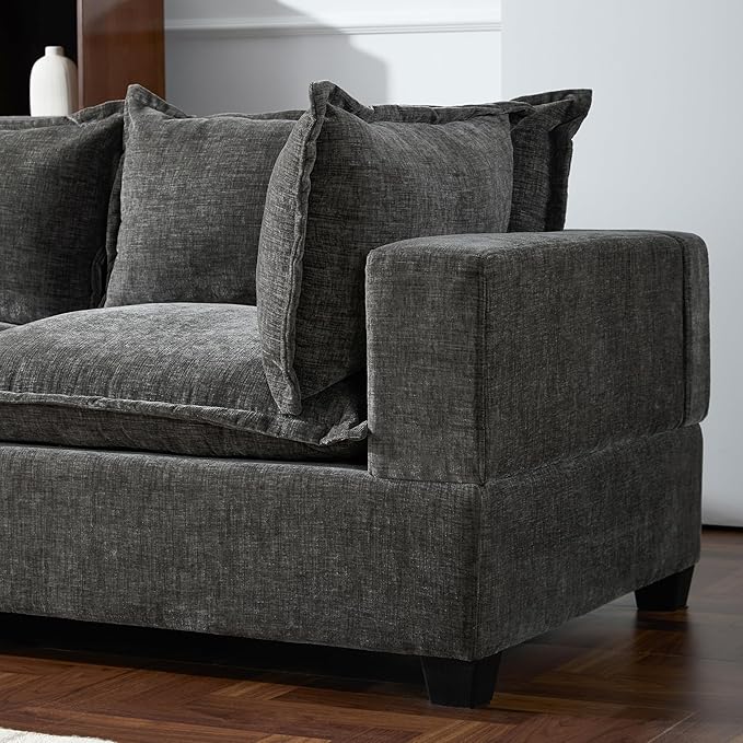 Merax Modern Oversized U-Shaped Sectional Sofa with Piollows &amp Chaise Lounge Chenille 7-Seat Couch Set Sleeper Bed with Storage Ottoman for Living Room Gray