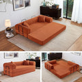 79 5-in-1 Folding Convertible Sofa Bed Oversized Corduroy Futon Floor Couch with Pull-Out Sleeper Modular Boneless Loveseat for Small Spaces Living Room Bedroom (Orange)