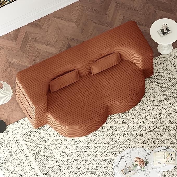 2 in 1 Folding Floor Couch Sofa Bed with 2 Pillows Convertible Sleeper Sofa Modern Full Mattress for Living Room Guestroom Plush Corduroy Floor Sofa BedNo Assembly RequiredOrange