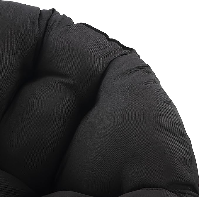 OSP Home Furnishings Wicker Papasan Chair with 360-Degree Swivel Natural Frame with Black Cushion