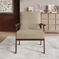 Mid-Century Modern Accent Chair Linen Upholstery Wooden Armrests Cushioned Seat Easy Assembly Beige
