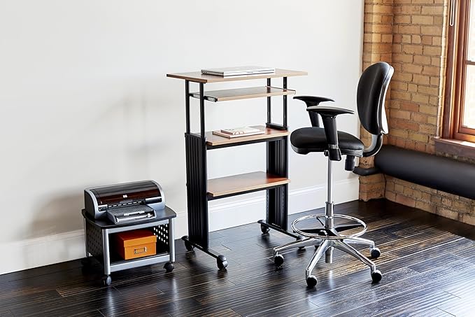 Safco MUV Adjustable-Height Desk – Stand Up &amp Move While Working in Comfort &amp Style – Mobile on Four Dual-Wheel Casters Two Locking – Medium Oak Finish