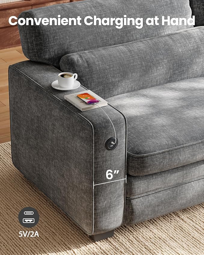 Marsail Pull Out Sofa Bed Queen Size Sleeper Sofa with Memory Foam Mattress 2 USB Charging Ports &amp Removable Covers Chenille Loveseat Couch for Living Room Apartment Light Grey
