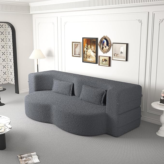 Foldable Sofa Bed2 in 1 Convertible Cloud Loveseat Sleeper Sofa BedTeddy Floor Sofa with 2 PillowsSofas &amp Couches for Living RoomGuest BedPlayroomno Assembly Required Cloud Couch (Grey)