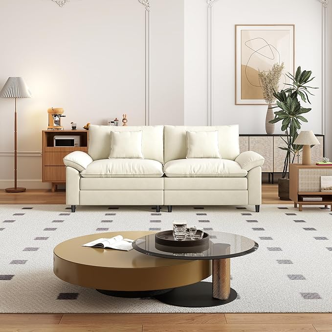 Aoowow Modular Sectional Sofa Modern Convertible Loveseat Couch85 Inch Deep 2-Seater Sofas Comfy Chenille Cloud Sofas and Couches for Living Room Apartment(Beige)