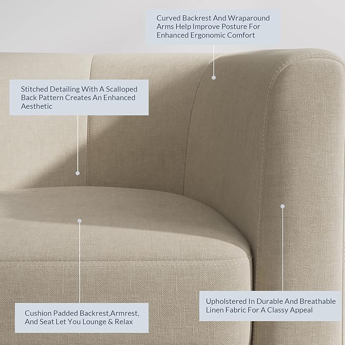 BELLEZE Accent Barrel Chair Linen Round Club Tub Sofa Corner Chair with Flared Legs and Cozy Soft Padding for Living Room Bedroom Waiting Room - Beige