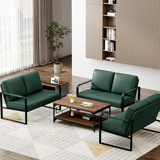 Love Seat Mini Couch Small Settee Loveseat Bench for Living Room Faux Leather Loveseat Sofa Sofa Couches for Small Spaces with Padded Cushion Mid Century Modern Green Love Seats