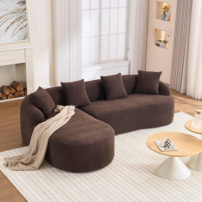 Oversized Sectional Sofa with Chaise with 4 Throw Pillows 99 Modern Luxury Chenille 4-Seater Sofa Extra Wide Seat L-Shape Curved Cloud Couch for Living Room Antique Brown