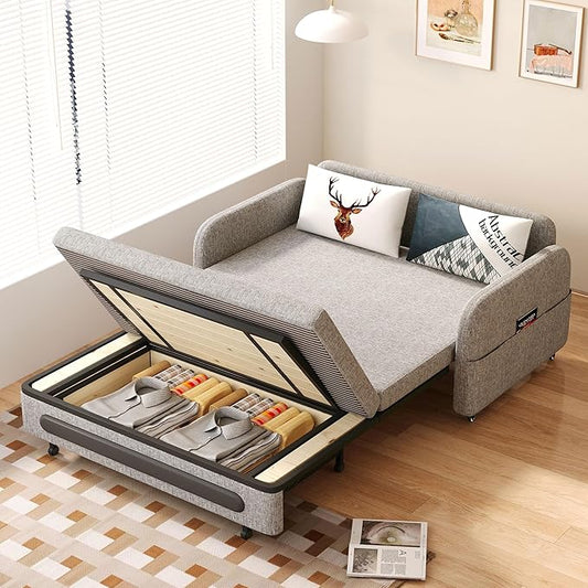 Extendable Sofa Bed zioSofa with Sleeping Function and Storage Space Sofa Bed for Small Rooms and Living Rooms Dark Grey and White (61.61”Gray)