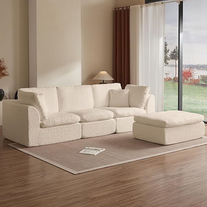 110 Cloud Sectional Couches for Living Room Modern Modular L-Shape Sofa Couch with Chaise 3 Seater Modular Sectional SofaNo Assembly Required (Beige)