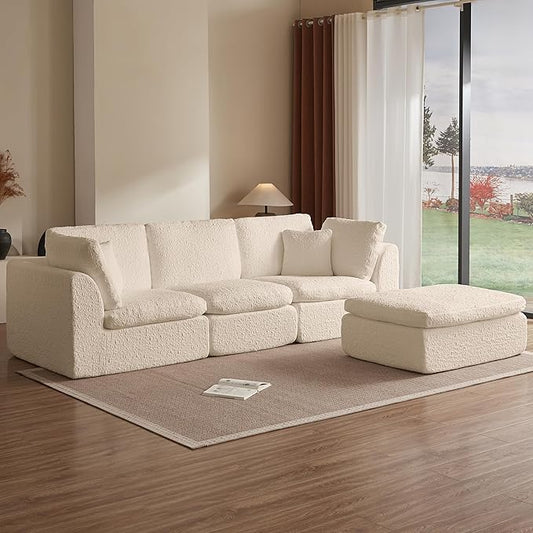 110 Cloud Sectional Couches for Living Room Modern Modular L-Shape Sofa Couch with Chaise 3 Seater Modular Sectional SofaNo Assembly Required (Beige)