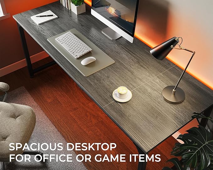 Huuger Computer Desk 70 Inch Office Desk Gaming Desk with Storage Writing Desk Work Desk for Home Office Study Long Simple Desk Large Legroom Metal Frame Grey