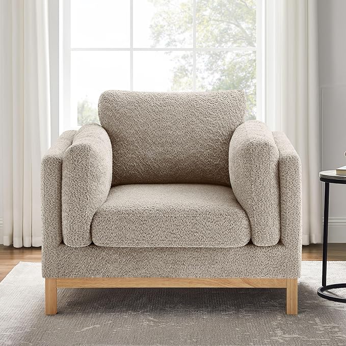 VANOMi 41.34 Oversized Accent Chair Upholstered Armchair with Solid Wood Legs Living Room Chairs with Wide Armrest Pads Reading Chair for Bedrooms Apartments Living Rooms Offices（Camel）