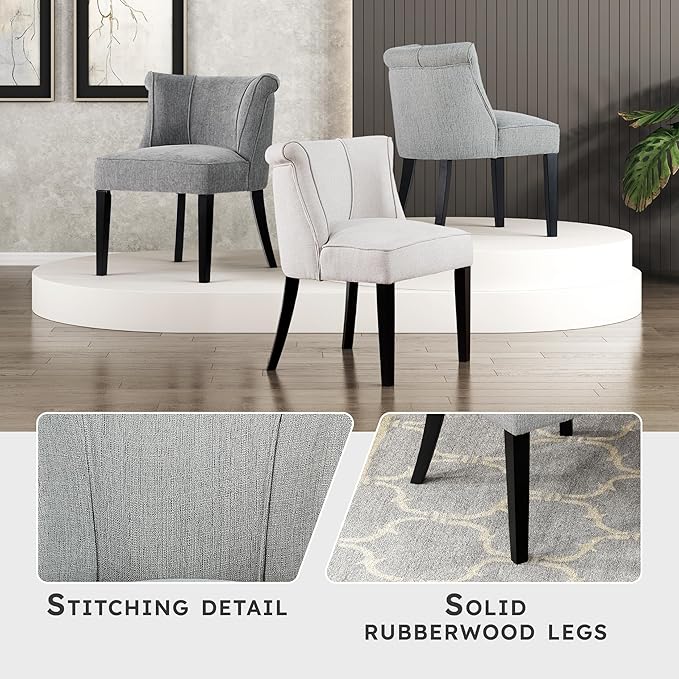Lexicon Accent Chair Textured Fabric Upholstered Armless Seat with Solid Wood Legs Curved Back Comfy Side Chairs for Living Room/Bedroom/Office/Waiting Area Gray