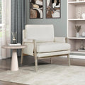 Lexicon Living Room Accent Chair with Wire-Brushed Light Brownish-Gray Wood Frame Chenille Upholstered Arm Chair with Wrapped Arm Rest Thick Seat Cushion Cream