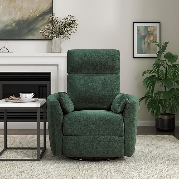 Lexicon Modern Swivel Glider Recliner Chair - Quiet 360 Swivel Chair Durable Microfiber Upholstered 2 Pillows Manual Reclining for Living Room Small Spaces Nursery Apartment Bedroom Green